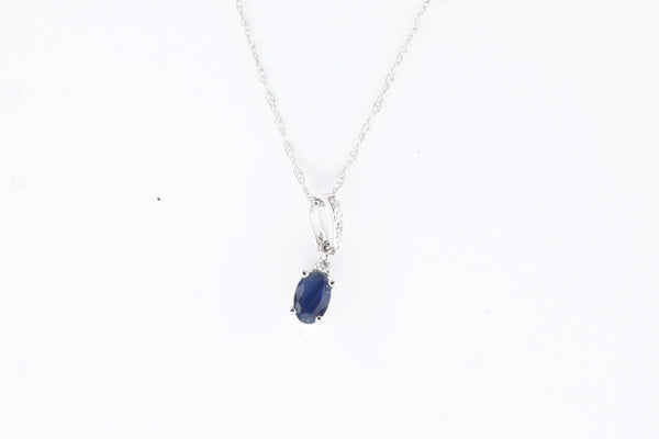 White Gold Sapphire and Diamond Drop Necklace