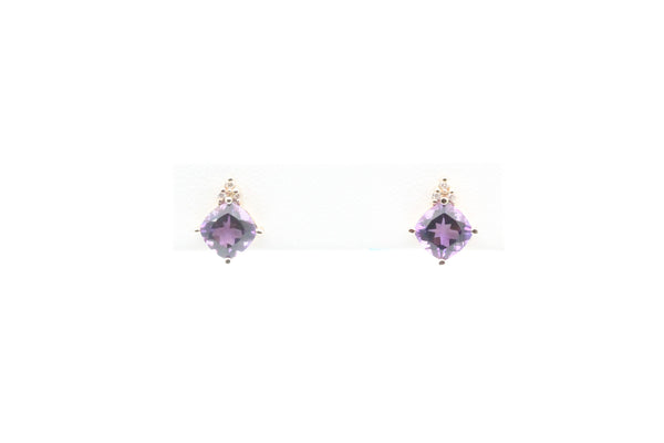 Yellow Gold Cushion Cut Amethyst Earrings