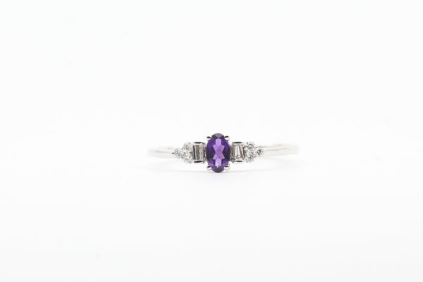 White Gold Oval Amethyst Vintage Inspired Ring