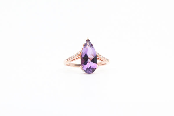 Rose Gold Pear Shaped Amethyst Ring