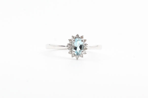 White Gold Aquamarine with Diamond Halo Ring