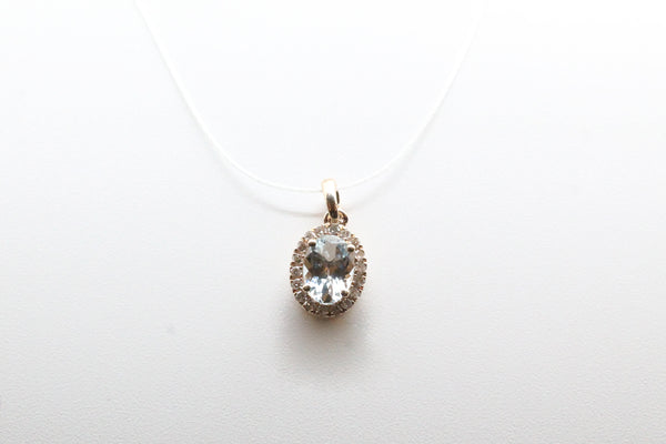 Yellow Gold Oval Aquamarine Halo Pendant