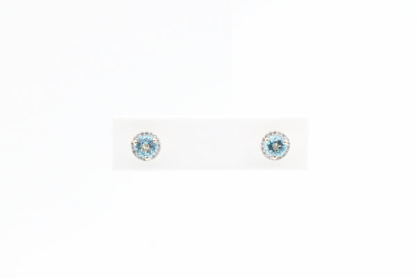 Yellow Gold Blue Topaz Halo Earrings