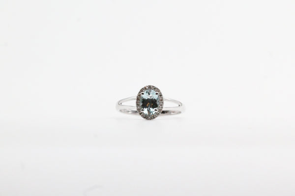 White Gold Oval Aquamarine Split Shank Halo Ring