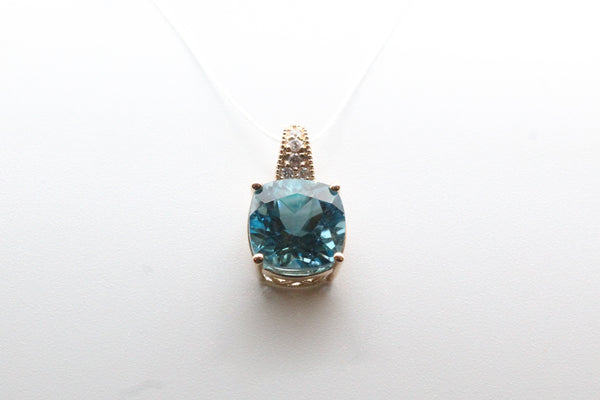 Yellow Gold Cushion Blue Topaz Pendant
