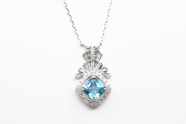 White Gold Blue Topaz Art Deco Style Necklace
