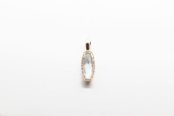 Yellow Gold Blue Topaz Milgrain Pendant