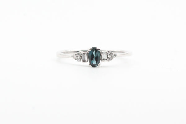 White Gold Oval London Blue Topaz Vintage Inspired Ring