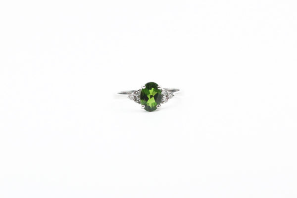 White Gold Chrome Diopside Ring with Diamonds