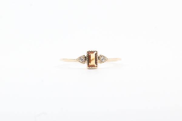 Yellow Gold Emerald Cut Citrine Ring