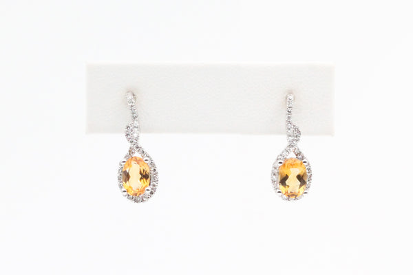 White Gold Citrine and Diamond Dangle Earrings