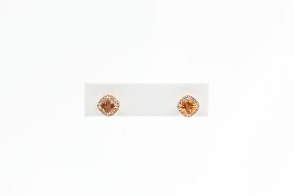 Yellow Gold Citrine Earrings with Diamond Halo