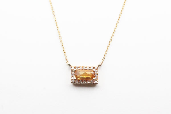 Yellow Gold Citrine Halo Necklace