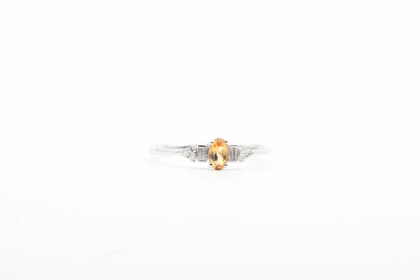 White Gold Oval Citrine Vintage Inspired Ring