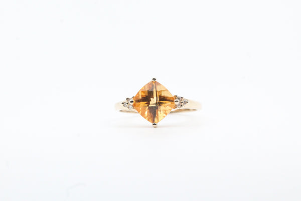 Yellow Gold Cushion Cut Citrine Ring