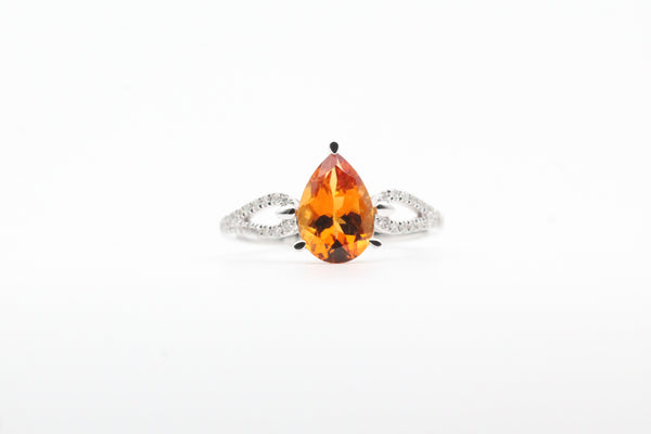 White Gold Pear Shaped Citrine Split Shank Ring