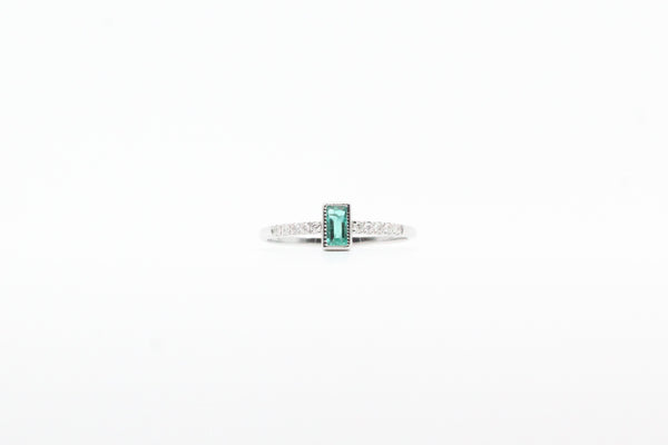 White Gold Bezel Emerald and Diamond Ring