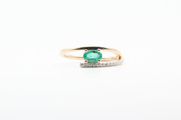Yellow Gold Emerald and Diamond Split Shank Ring