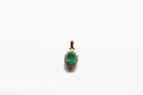 Yellow Gold Emerald with Diamond Halo Pendant
