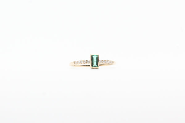 Yellow Gold Bezel Emerald and Diamond Ring