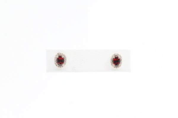 Yellow Gold Oval Garnet Halo Earrings