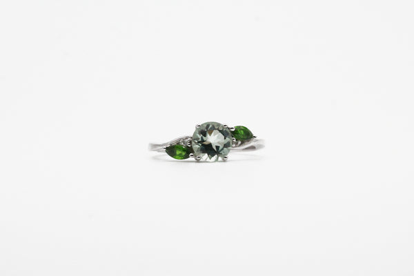 White Gold Prasiolite and Chrome Diopside Ring
