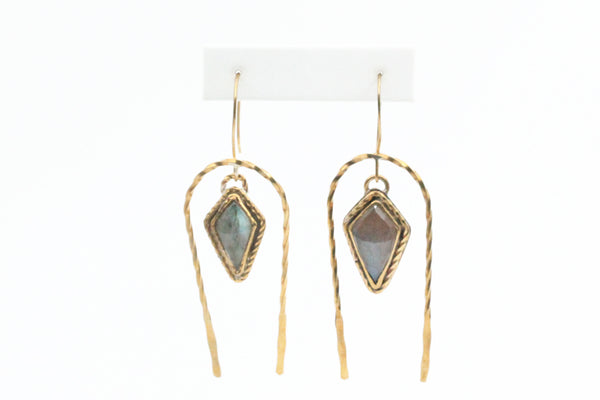 Brass Kite Labradorite Arch Earrings