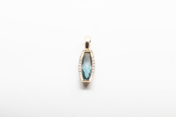 Yellow Gold London Blue Topaz Milgrain Pendant
