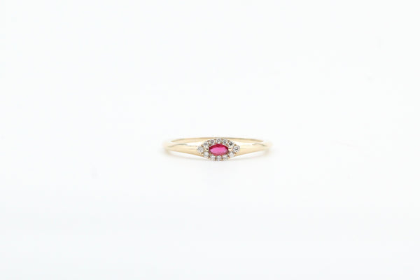 Yellow Gold Marquise Ruby with Halo Ring