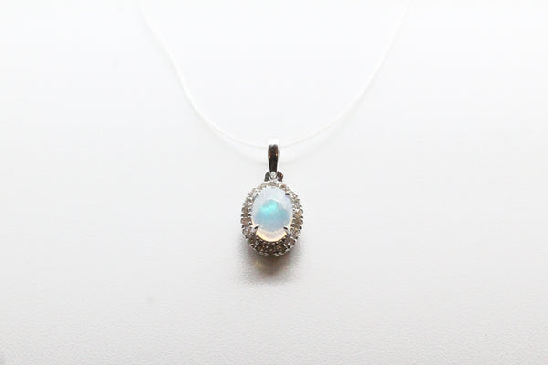 White Gold Oval Opal Halo Pendant