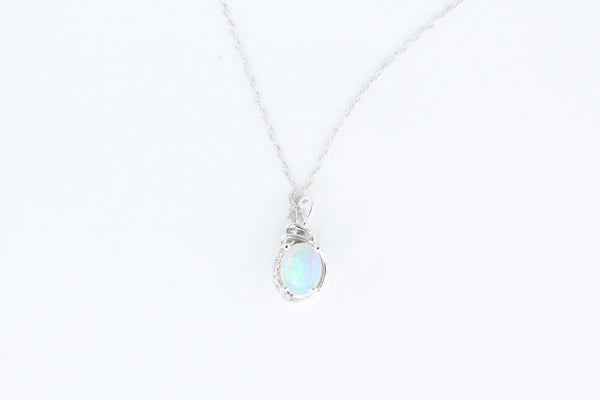 White Gold Ethiopian Opal Pendant with Chain