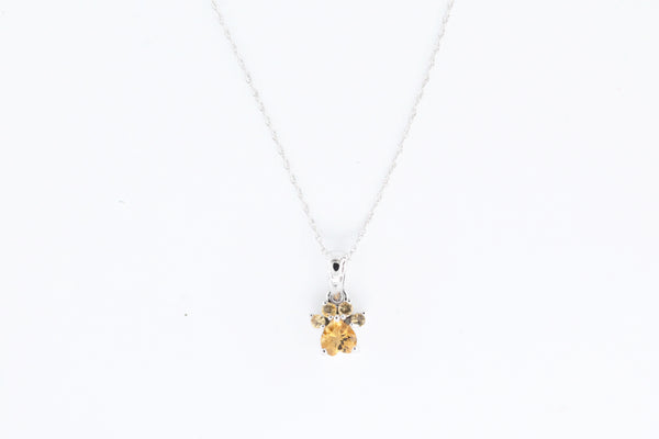 White Gold Citrine Paw Pendant with Chain