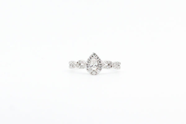 White Gold Pear Shaped Diamond Halo Engagement Ring