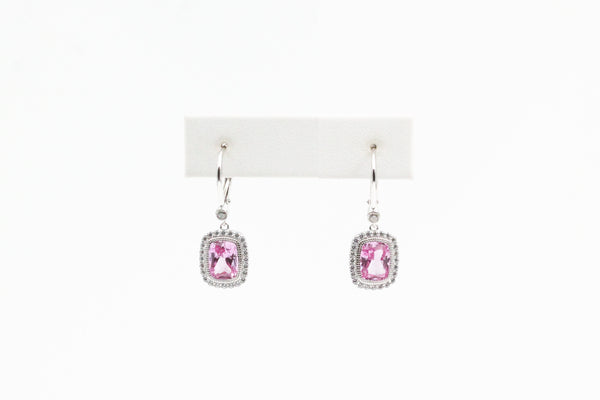 Sterling Silver Lafonn Lab-Grown Pink Sapphire Halo Leverback Earrings