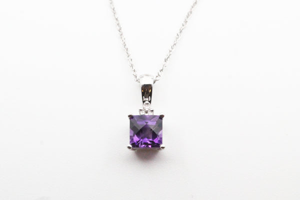 White Gold Checkerboard Amethyst Necklace