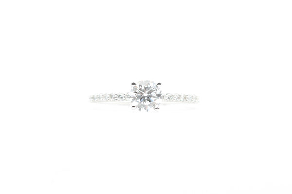 White Gold Round Lab Grown Diamond Engagement Ring with Hidden Halo