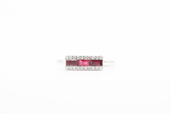 White Gold Ruby Bar Ring