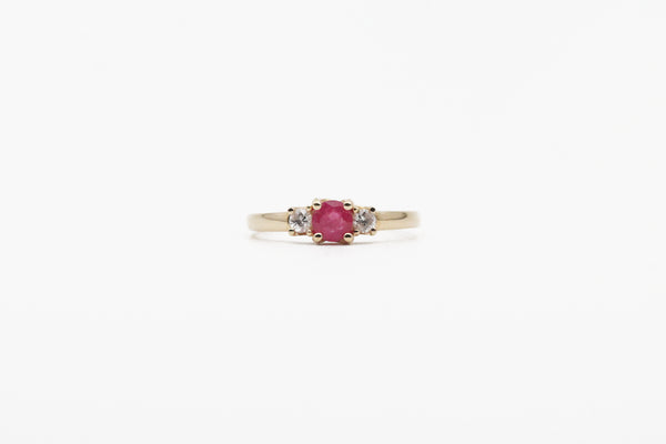 Yellow Gold Ruby Three Stone Ring