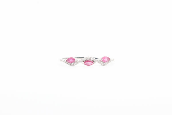 White Gold Ruby Wavy Ring