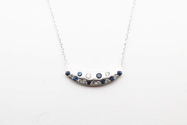 White Gold Sapphire and Diamond Confetti Bar Necklace