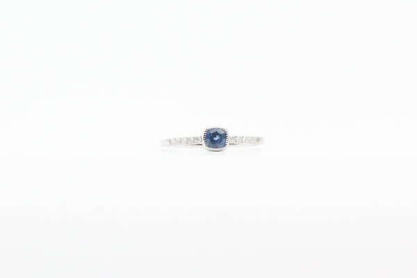 White Gold Bezel Cushion Sapphire and Diamond Ring