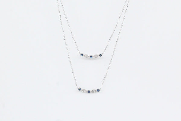 White Gold Sapphire and Diamond Double Bar Necklace