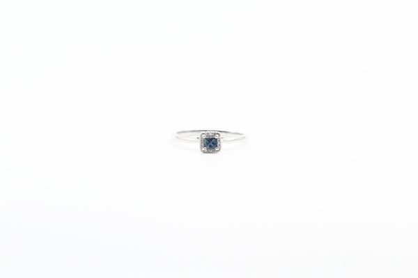 White Gold Sapphire Ring with Diamond Halo