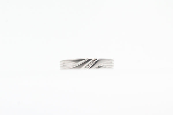 White Gold Engraved Diamond Wide Band