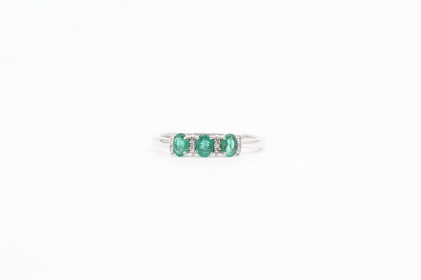 White Gold Emerald Three Stone Ring