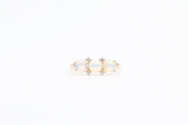 Yellow Gold Three Stone Opal Ring