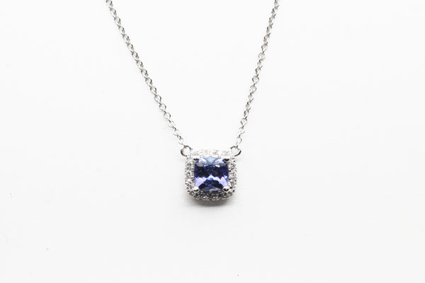 White Gold Tanzanite Halo Necklace