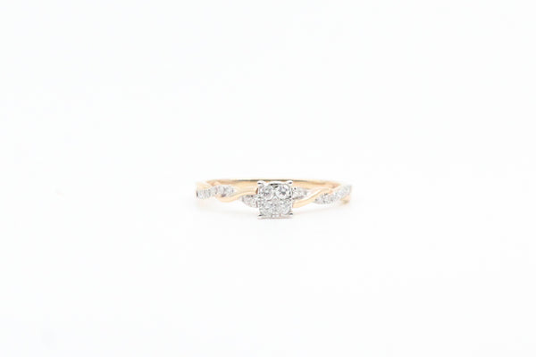 Yellow Gold Round Cluster Promise Ring with Twisted Band