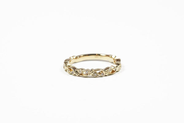 Yellow Gold Sculptural Floral Band With Diamonds