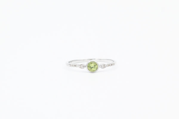 White Gold Bezel Set Peridot and Diamond Ring